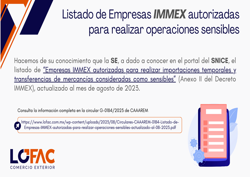 Listado de empresa IMMEX autorizadas para realizar operaciones